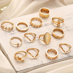 13 Piece Medallion Ring Set With Austrian Crystals 18K Gold Plated Ring ITALY Design